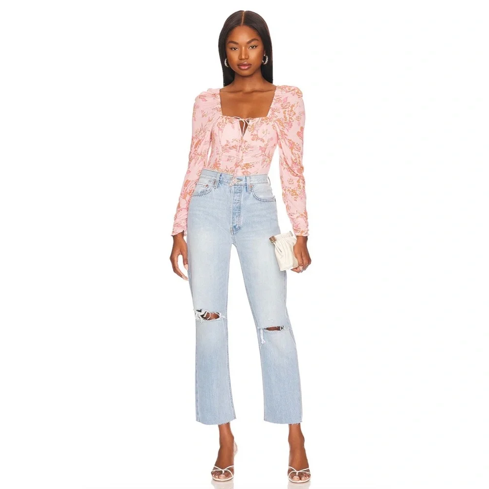 NWT! Free People Hilary Printed Top - Pink Combo - Size Large